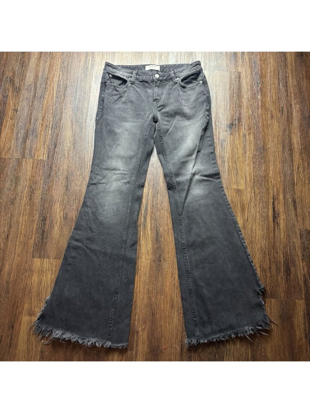 We The Free People Flare Jean Women’s Size 26 Washed Black Raw Hem Side Slits